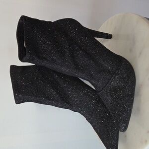 Brash Black Sparkle Heeled Sock Boots Size 8